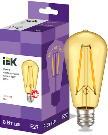 LLF-ST64-8-230-30-E27-CLG Лампа LED ST64 золото 8Вт 230В 2700К E27 серия 360° IEK