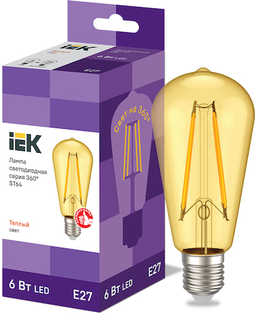 LLF-ST64-6-230-30-E27-CLG Лампа LED ST64 золото 6Вт 230В 2700К E27 серия 360° IEK