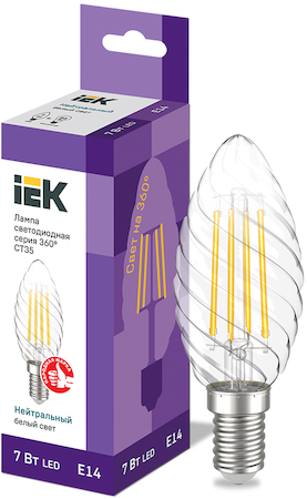 LLF-CT35-7-230-40-E14-CL Лампа LED CT35 свеча 7Вт 230В 4000К E14 серия 360° IEK