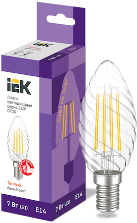LLF-CT35-7-230-30-E14-CL Лампа LED CT35 свеча 7Вт 230В 3000К E14 серия 360° IEK