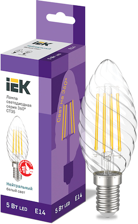 LLF-CT35-5-230-40-E14-CL Лампа LED CT35 свеча 5Вт 230В 4000К E14 серия 360° IEK