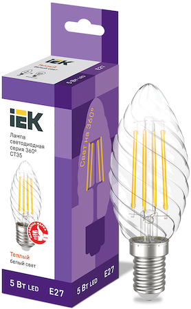 LLF-CT35-5-230-30-E27-CL Лампа LED CT35 свеча 5Вт 230В 3000К E27 серия 360° IEK