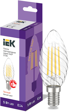 LLF-CT35-5-230-30-E14-CL Лампа LED CT35 свеча 5Вт 230В 3000К E14 серия 360° IEK