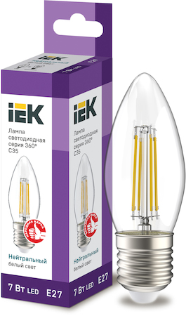 LLF-C35-7-230-40-E27-CL Лампа светодиодная C35 свеча прозр. 7Вт 230В 4000К E27 серия 360° IEK