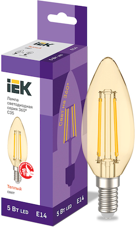 LLF-C35-5-230-30-E14-CLG Лампа LED C35 золото 5Вт 230В 2700К E14 серия 360° IEK