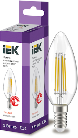LLF-C35-5-230-30-E14-CL Лампа светодиодная C35 свеча прозр. 5Вт 230В 3000К E14 серия 360° IEK