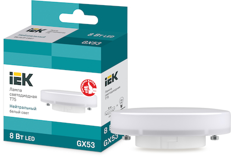 LLE-T80-8-230-40-GX53 Лампа светодиодная ECO T75 таблетка 8Вт 230В 4000К GX53 IEK