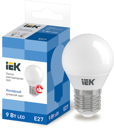 LLE-G45-9-230-65-E27 Лампа светодиодная ECO G45 шар 9Вт 230В 6500К E27 IEK