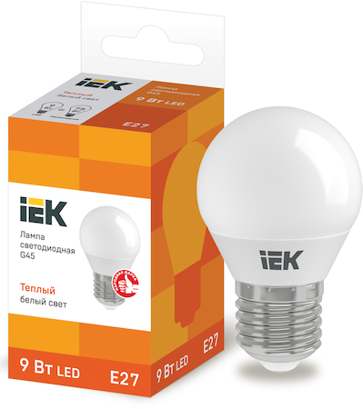 Фото IEK LLE-G45-9-230-30-E27 Лампа светодиодная G45 шар 9Вт 230В 3000К E27
