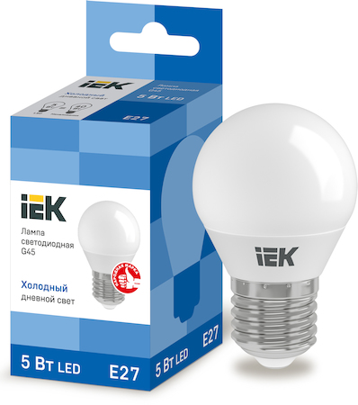 LLE-G45-5-230-65-E27 Лампа светодиодная ECO G45 шар 5Вт 230В 6500К E27 IEK