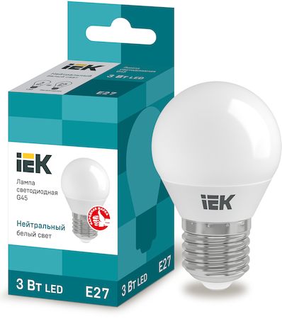 LLE-G45-3-230-40-E27 Лампа светодиодная ECO G45 шар 3Вт 230В 4000К E27 IEK