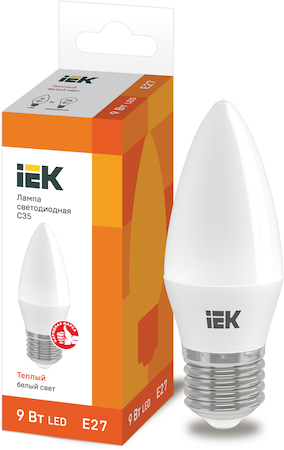 Фото IEK LLE-C35-9-230-30-E27 Лампа светодиодная C35 свеча 9Вт 230В 3000К E27