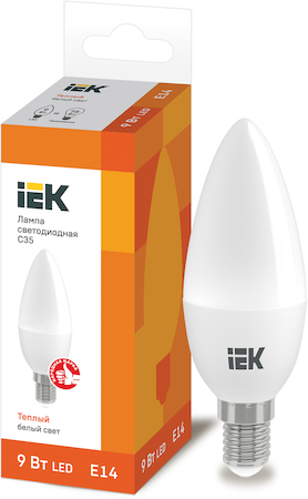 LLE-C35-9-230-30-E14 Лампа светодиодная ECO C35 свеча 9Вт 230В 3000К E14 IEK