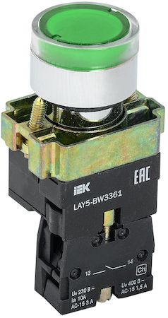 IEK BBT50-BW-K06 Кнопка управления LAY5-BW3361 с подсветкой зеленый 1з ИЭК