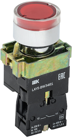 IEK BBT50-BW-K04 Кнопка управления LAY5-BW3461 с подсветкой красный 1з ИЭК