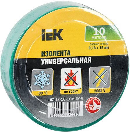 IEK UIZ-13-10-10M-K06 Изолента 0,13х15 мм зеленая 10 метров ИЭК