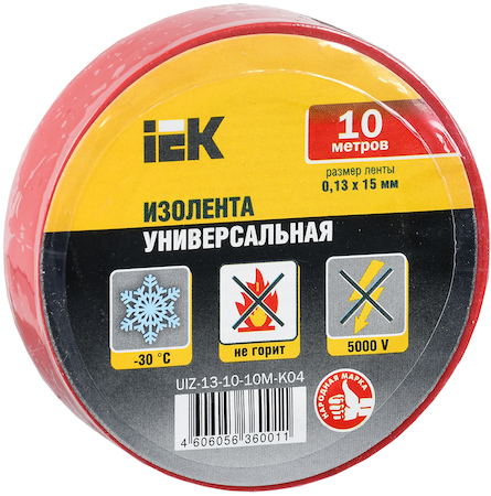 IEK UIZ-13-10-10M-K04 Изолента 0,13х15 мм красная 10 метров ИЭК