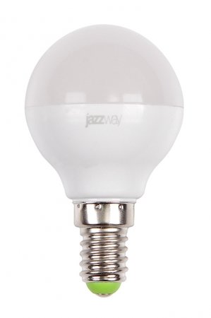 Фото Jazzway 1027856-2 Лампа светодиодная (LED) «шар» d45мм E14 180° 7Вт 220-240В матовая тепло-белая желтая 3000К