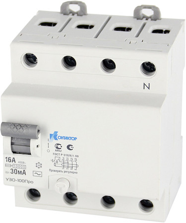Выключатель дифференциального тока (УЗО) 4п 63А 100мА тип AC УЗО-100 КОНТАКТОР 7000565