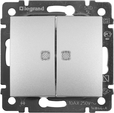 Legrand 770128 Выключатель 2клав 10A подсв АЛМ VLN