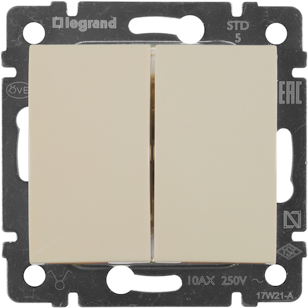 Legrand 774305 Выключатель 2клав 10A СЛНК VLN