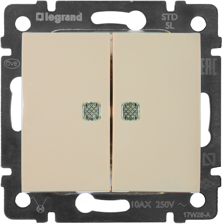 Legrand 774328 Выключатель 2клав 10A подсв СЛНК VLN