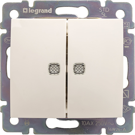 Legrand 774212 Переключатель 2напр 2клав 10A подсв БЕЛ VLN