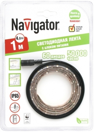 71430 СД Лента Navigator 71 430 NLSD-3528WW60-4.8-IP20-12V-1м-BP