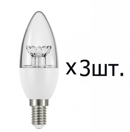 Osram 4052899971592 (3) Лампа "свеча" в УПАК (3шт.) Е14 светодиод. (LED)  5,4Вт (= 40Вт ЛН) тепло-бел. прозрачная 230В OSRAM