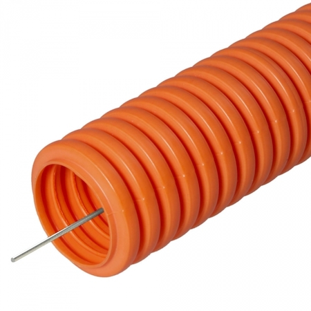 022561 Труба гофрированная ПНД лёгкая безгалогенная (HF) оранжевая с/з д25 (50м/2600м уп/пал) Промрукав