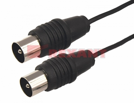 17-5021 ВЧ кабель, ТВ штекер - ТВ штекер, длина  1,5 метра, черный (тонкий кабель)  REXANT