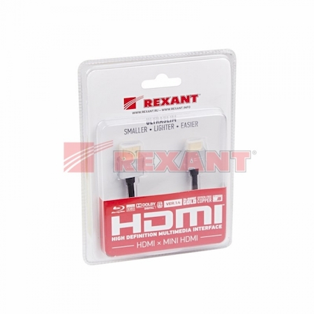 17-6715 Шнур  HDMI - mini HDMI  gold  3М  Ultra Slim  (блистер)  REXANT