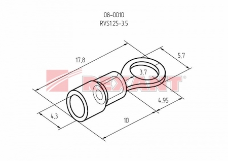 08-0010 НАКОНЕЧНИК КОЛЬЦЕВОЙ изолированный (НКИ  ø3.7мм)  0.5-1.5мм²  (RV1.25-3.5)  REXANT