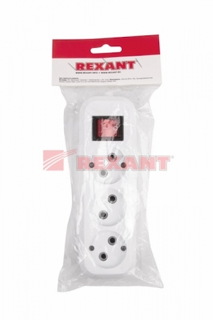 REXANT 11-8705 Колодка 3 гнезда с кнопкой без заземления Rexant