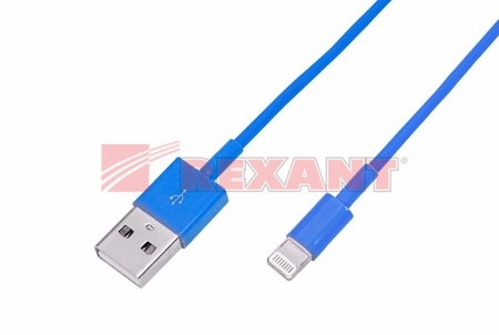 18-1129 USB кабель для iPhone 5/5C/5S шнур 1М синий REXANT