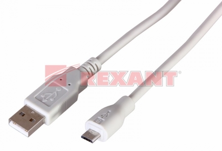 18-1166 Кабель micro USB (male) штекер - USB-A (male) штекер, длина 3 метра, белый (PE пакет)  REXANT