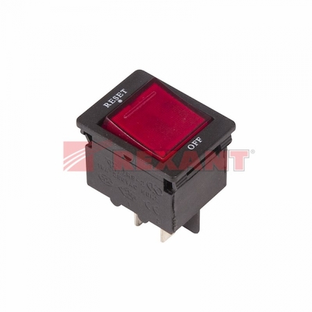 36-2630 Выключатель - автомат клавишный 250V 15А (4с) RESET-OFF красный  с подсветкой (IRS-2-R15)  REXANT