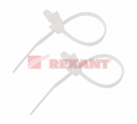 Фото Rexant 07-0107 Хомут кабельный 2.5х100 P6.6 бел. с крепежным пистоном (уп.100шт)