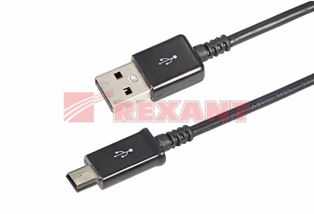 REXANT 18-4402 USB кабель mini USB длинный штекер 1М черный