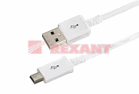 REXANT 18-4401 USB кабель mini USB длинный штекер 1М белый