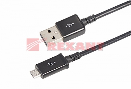 18-4268 USB кабель microUSB длинный штекер 1М черный REXANT