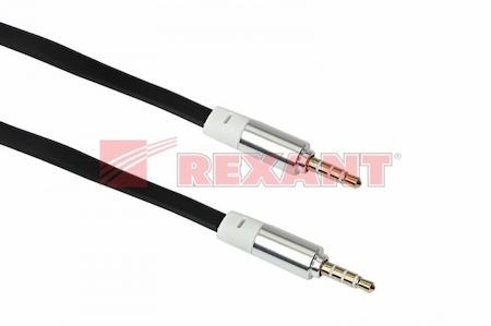 REXANT 18-4000 Аудио кабель AUX 3.5 мм шнур плоский 1M черный