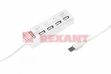 REXANT 18-4104-1-9 Разветвитель USB на 4 порта с переключателями белый