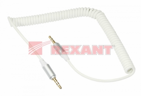 REXANT 18-4014 Аудио кабель AUX 3.5 мм шнур спираль 1M белый