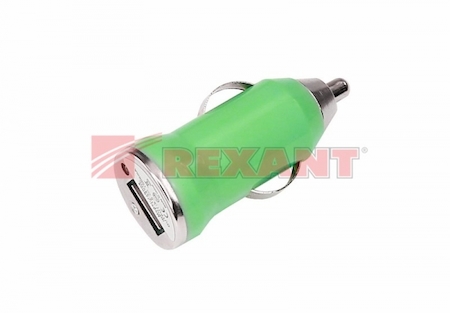 REXANT 18-1933 Автозарядка в прикуриватель USB small (АЗУ) (5V, 1 000mA) зеленая блистер