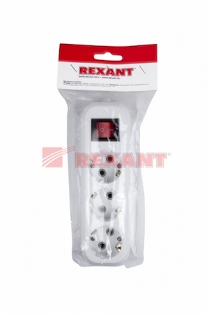 REXANT 11-8706 Колодка 3 гнезда с кнопкой c заземлением  Rexant