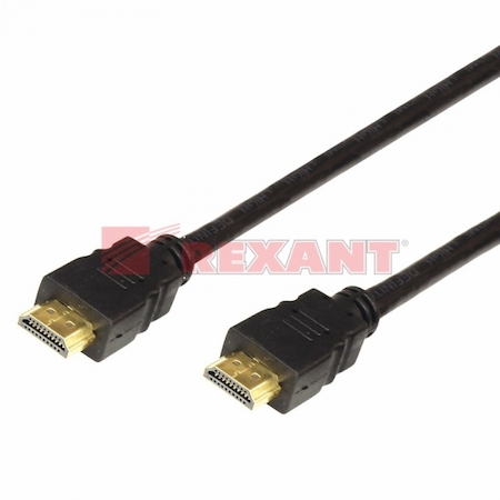 17-6202 Шнур HDMI - HDMI с фильтрами, длина  1 метра (GOLD) (PVC пакет)  REXANT