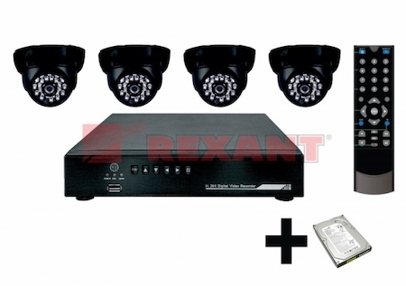 45-0117 Комплект видеонаблюдения   4 внутренние камеры (с жестким диском)  REXANT