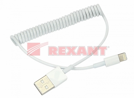 REXANT 18-4202 USB кабель для iPhone 5/6/7 моделей шнур спираль 1М белый