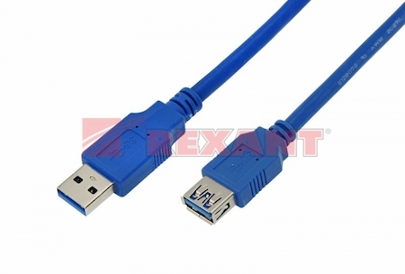 18-1613 шнур штекер USB A 3.0- гнездо USB A 3.0 1,5м  REXANT